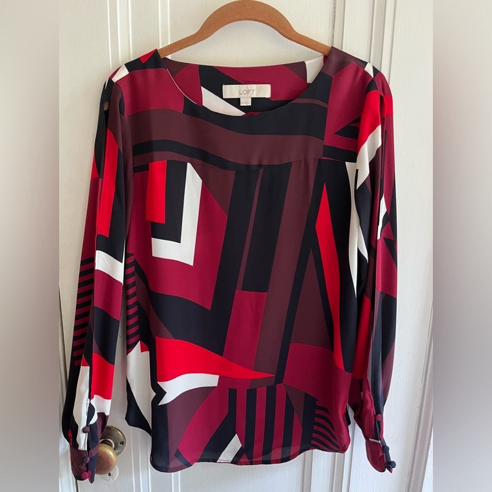 LOFT Geometric Print Long Sleeve Blouse